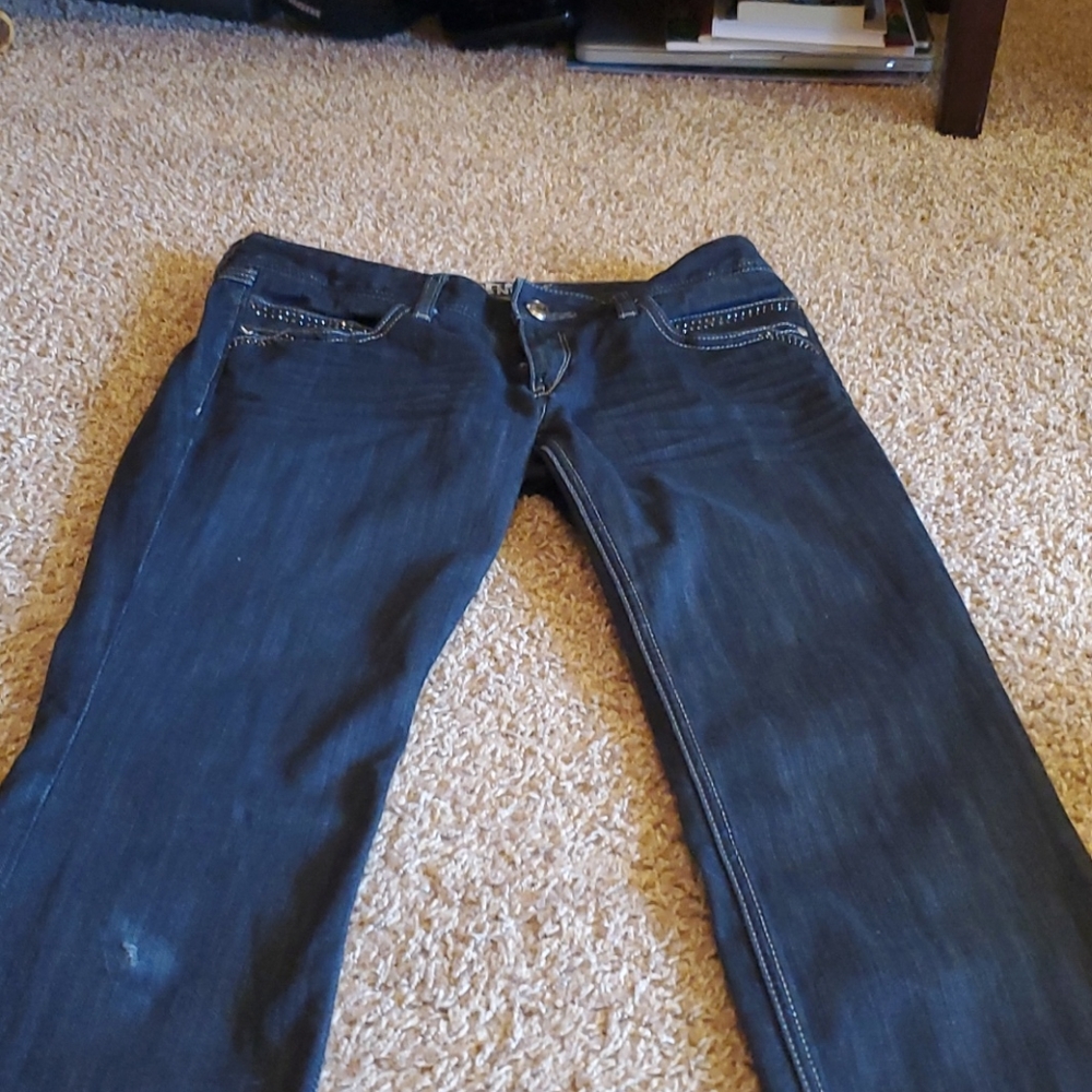 Express Straight Leg Back Pocket Accent Jewled Jeans